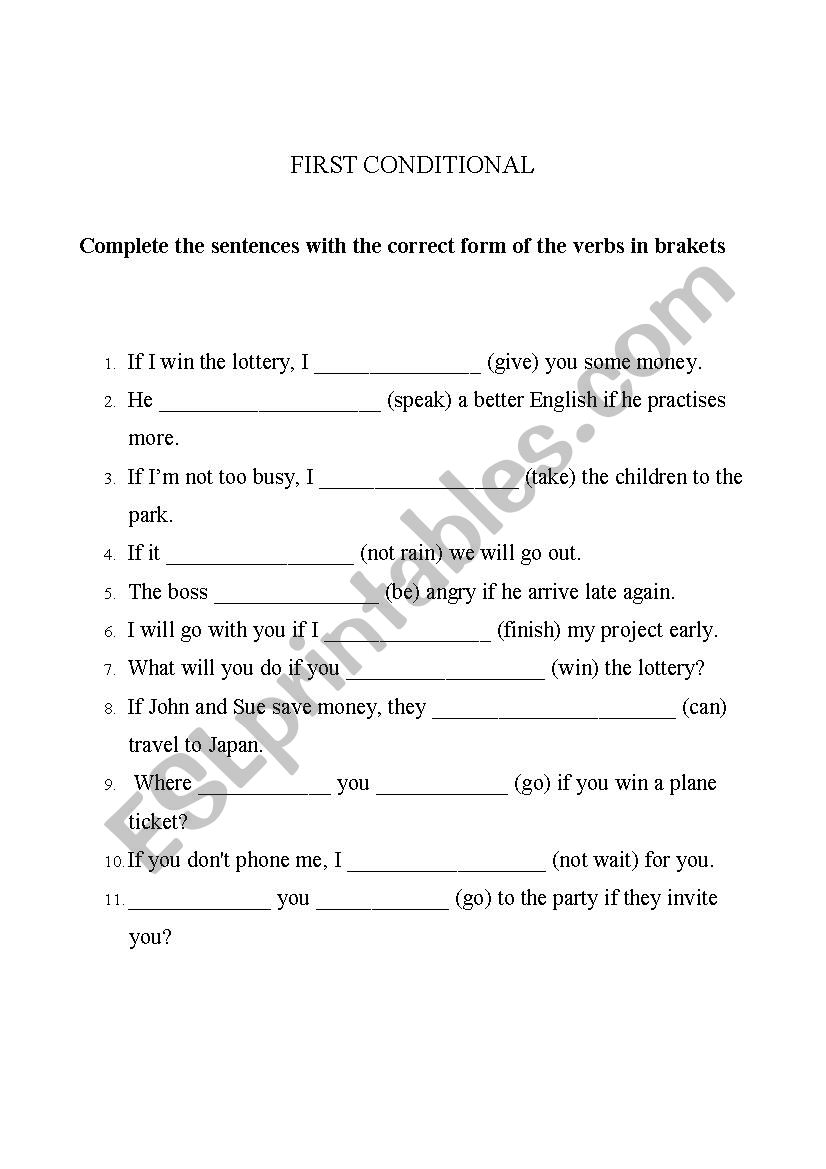 First conditional - fill in the gaps