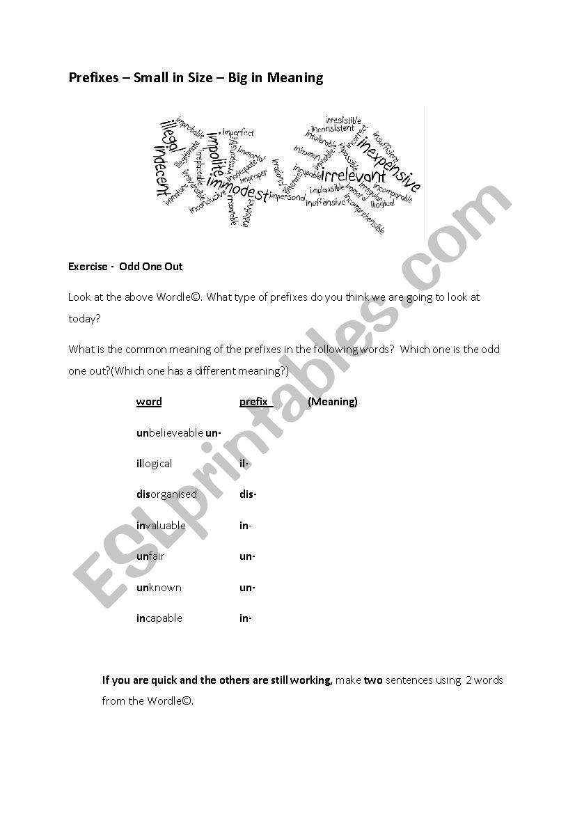 Negative Prefixes  worksheet