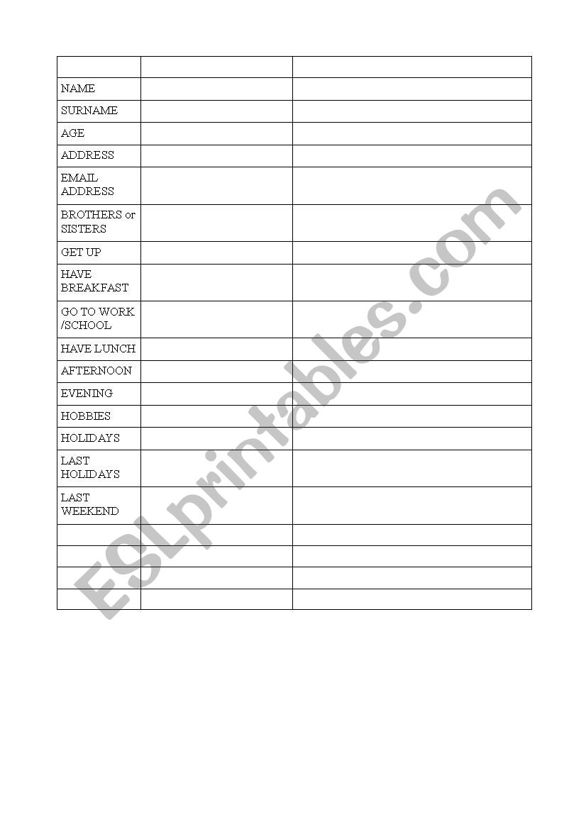 A simple questionnaire for elementary students