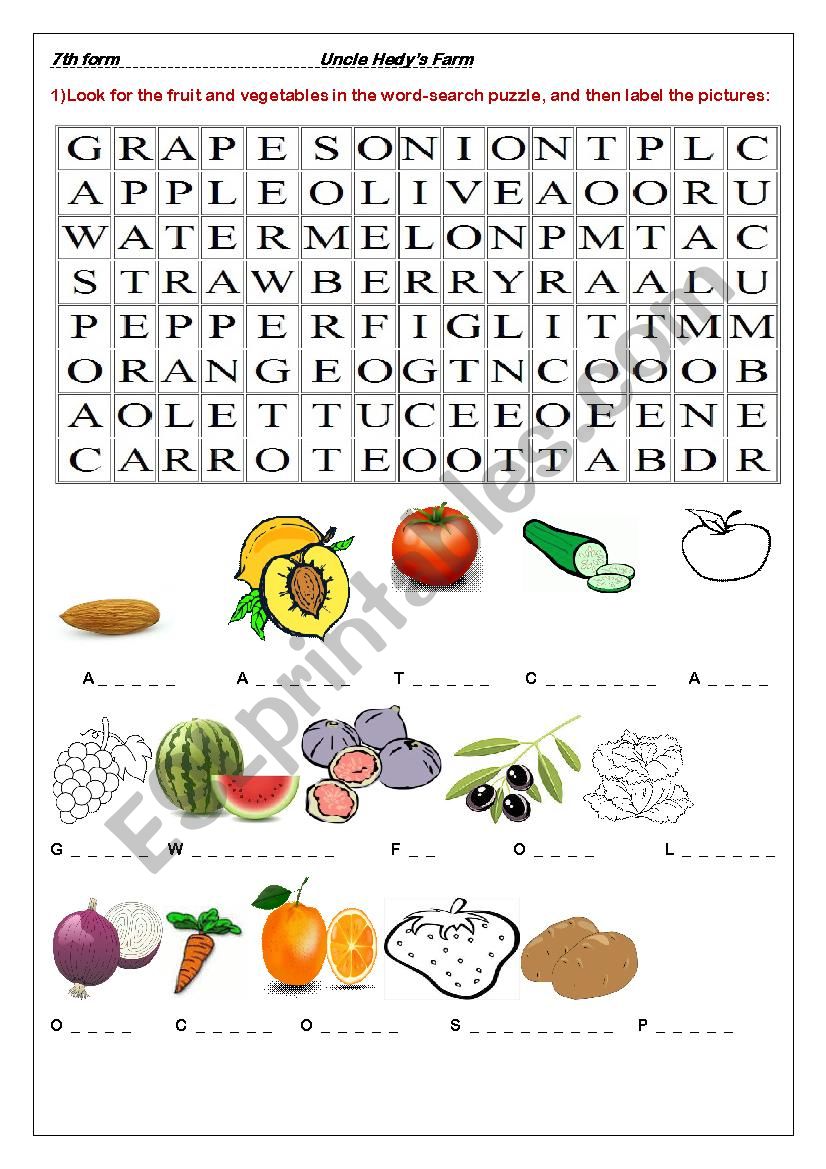 uncle hedys farm  worksheet