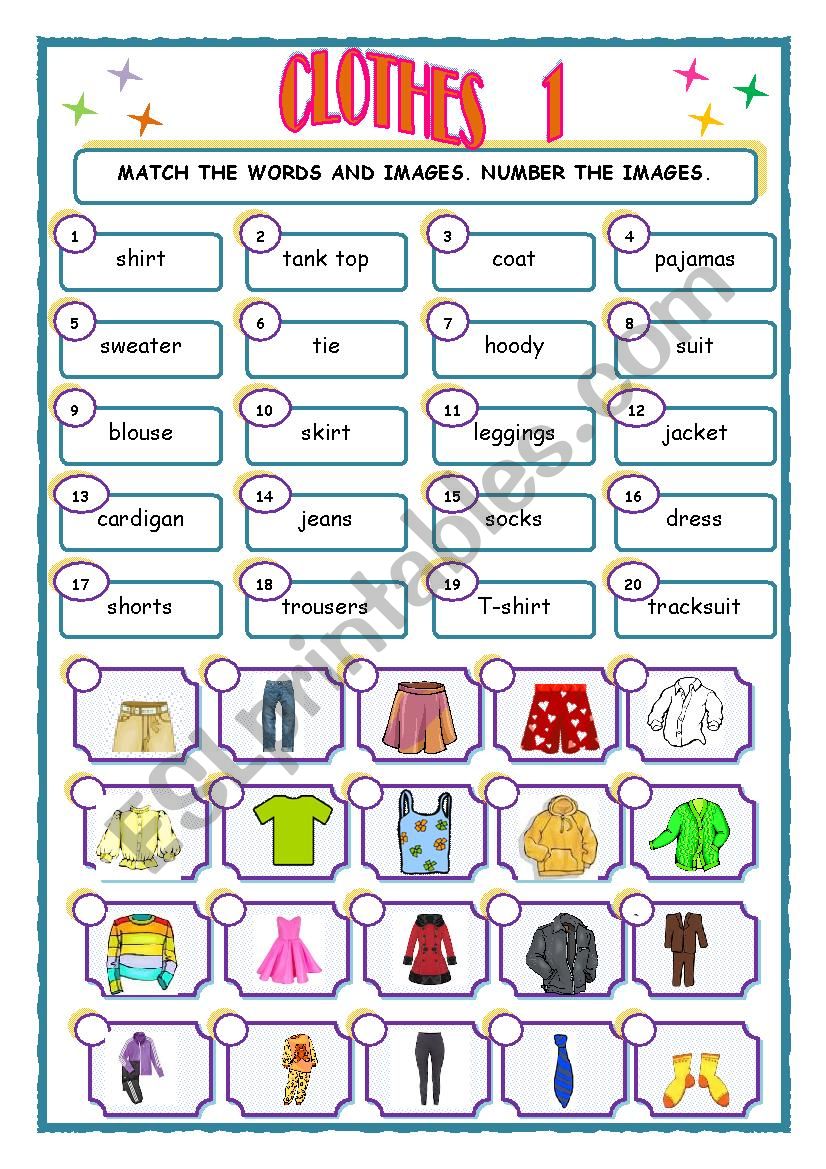 Clothes worksheet