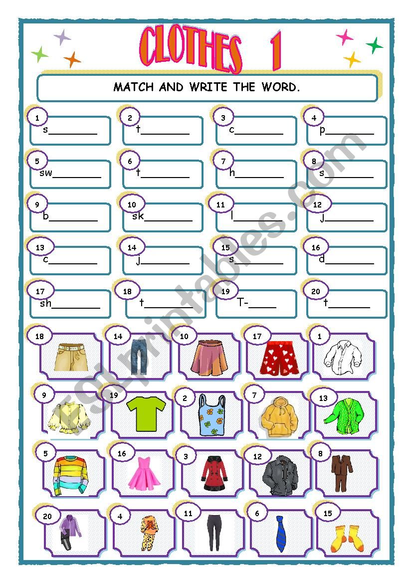 Clothes worksheet