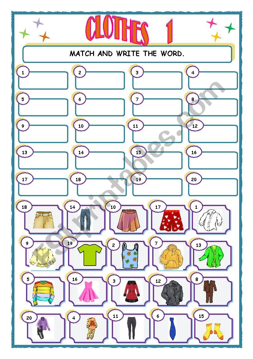 Clothes worksheet