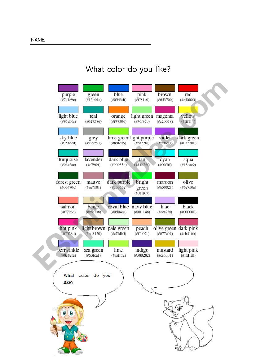 what color do you like? worksheet