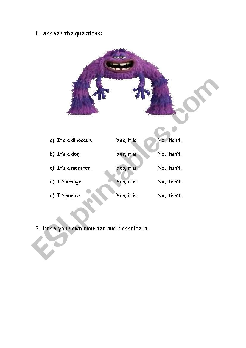 Monsters worksheet