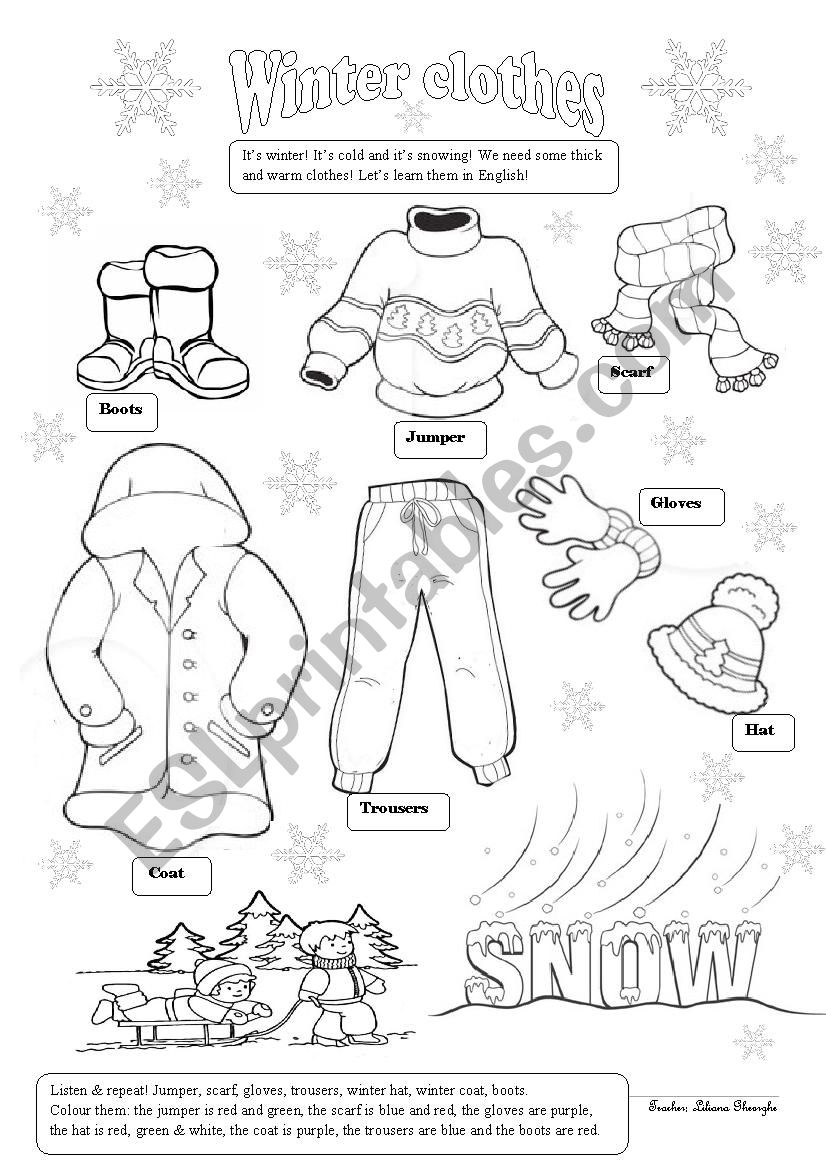 winter clothes worksheet