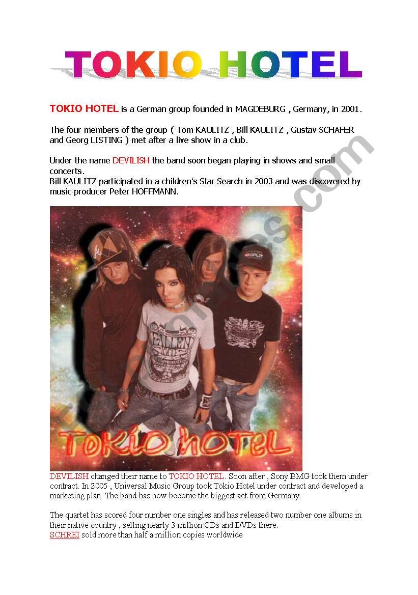 TOKIO HOTEL worksheet