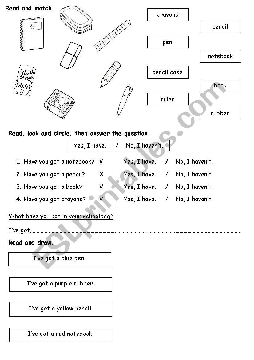 School objects worksheet