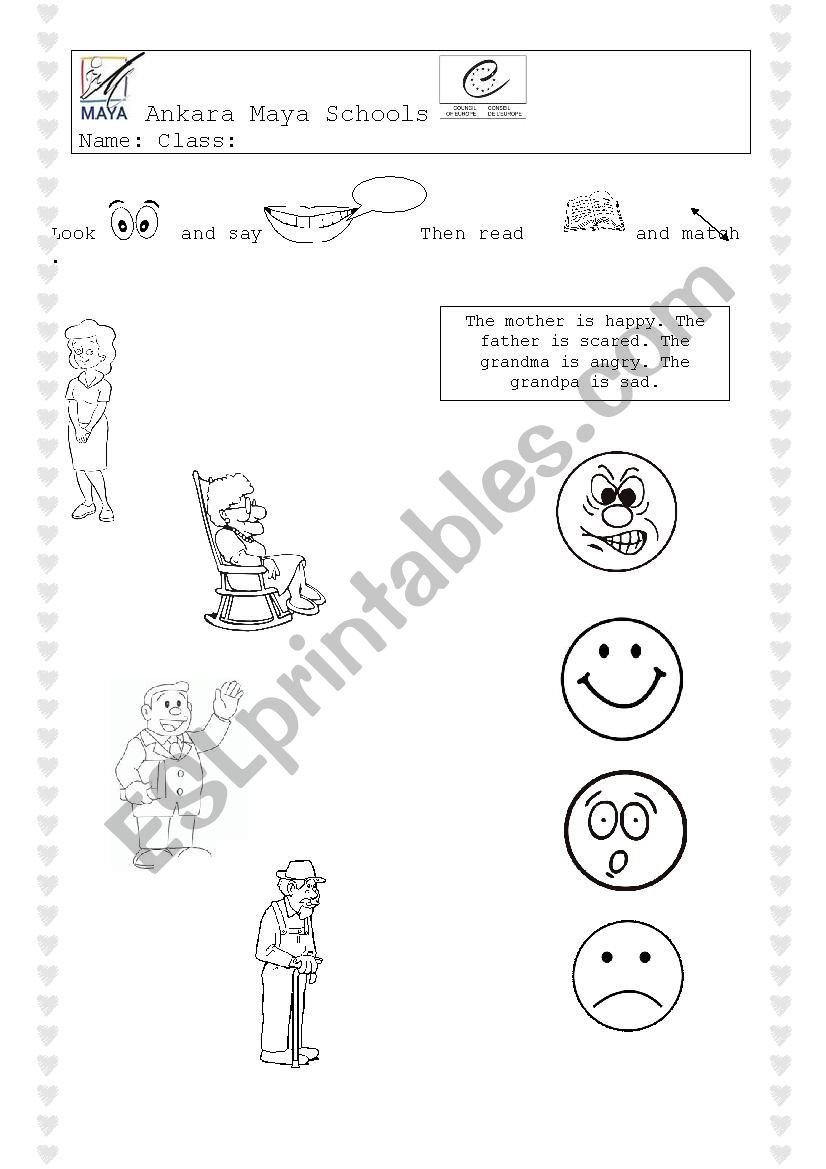 family members and feelings /emotions (matching activity)