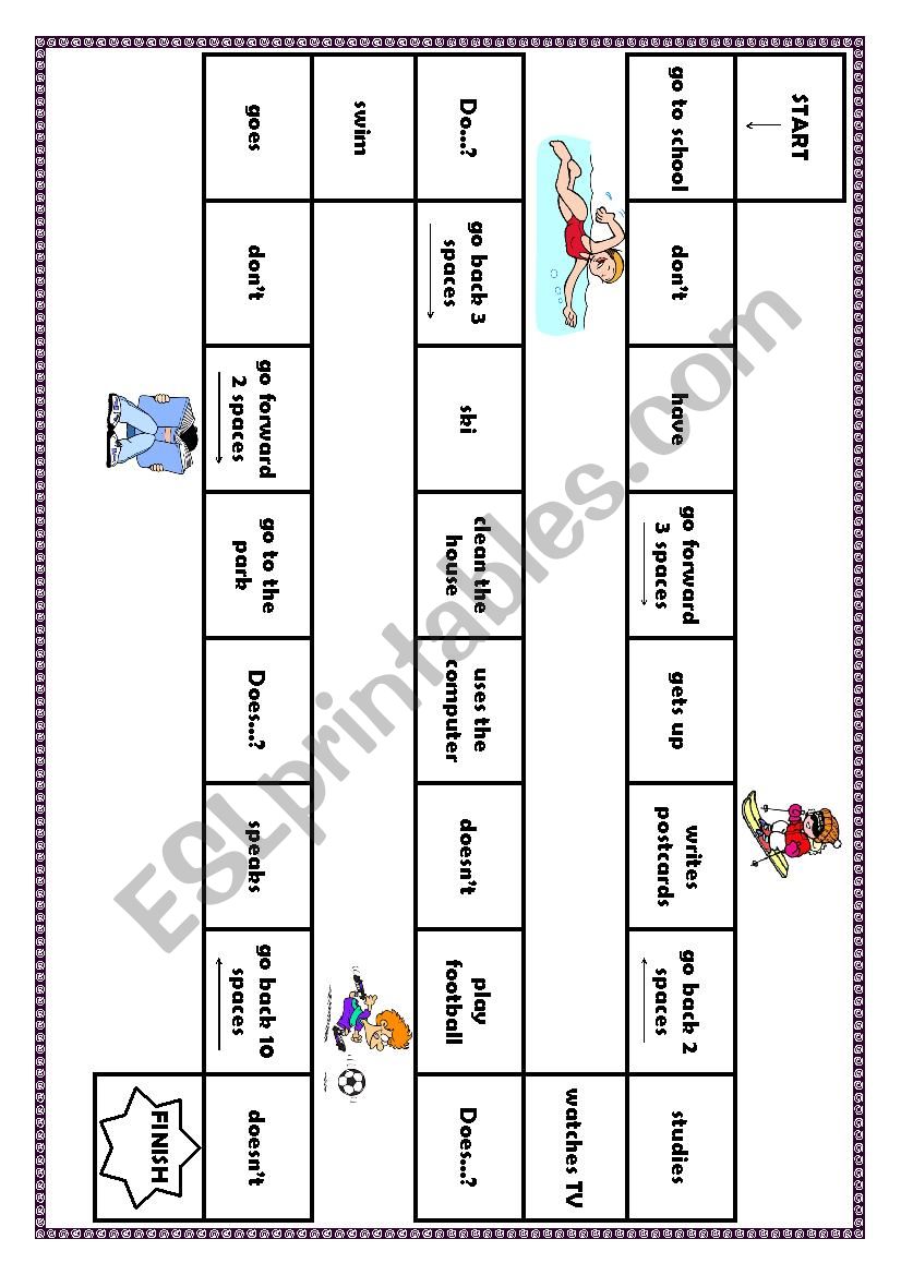 Present Simple - board game worksheet