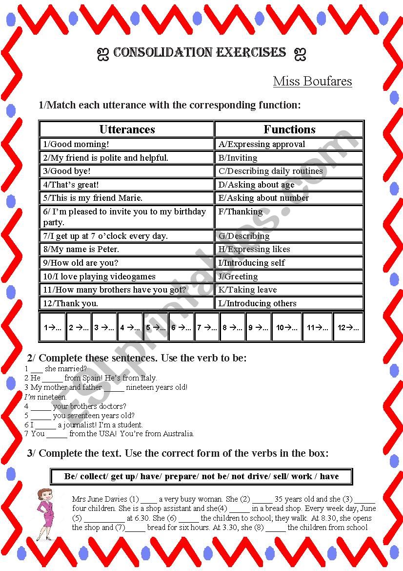  CONSOLIDATION EXERCISES FOR 7TH FORMERS