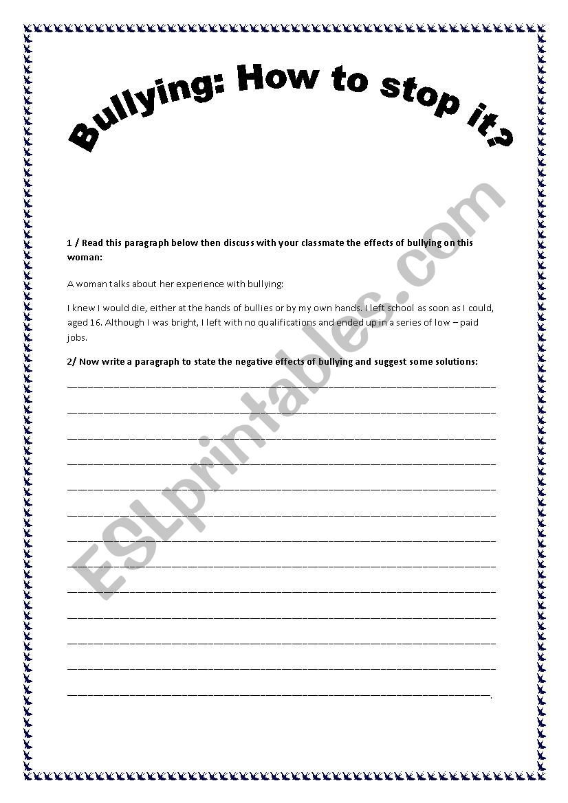 Bullying worksheet