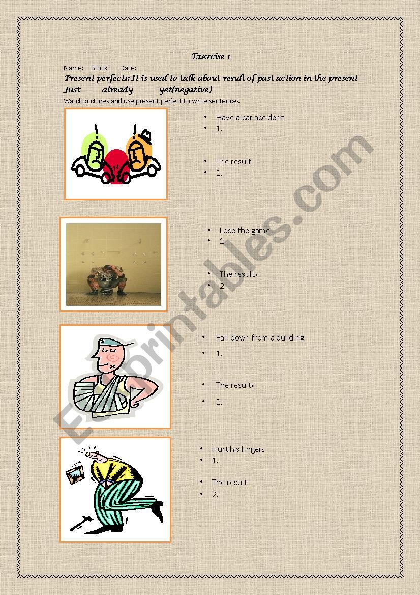 present perfect 1 worksheet