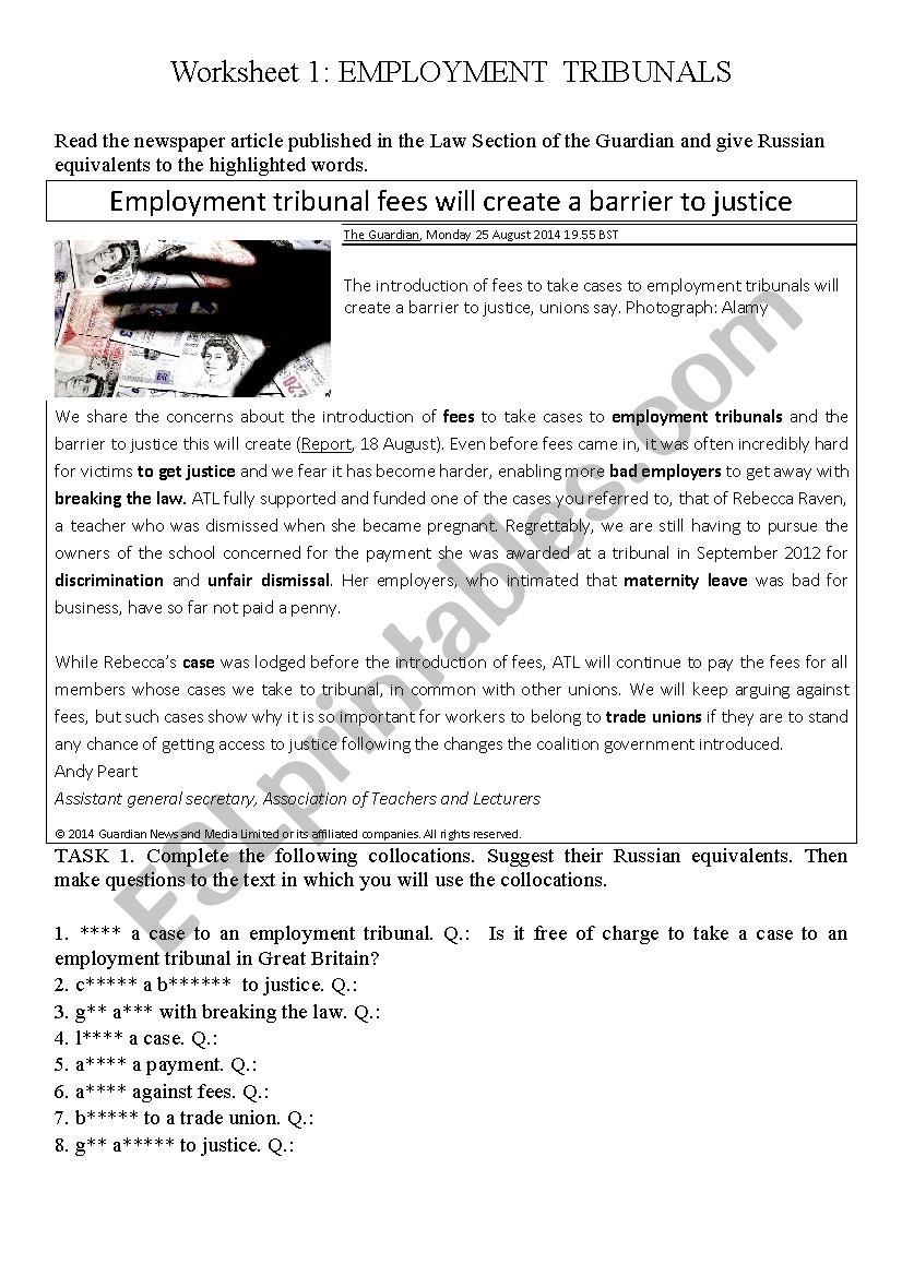 Employment Tribunals Vocabulary Practice