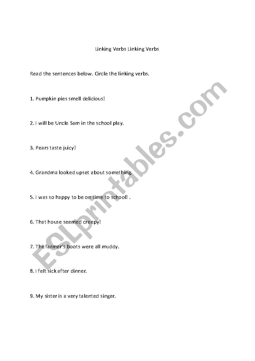 linking verbs worksheet