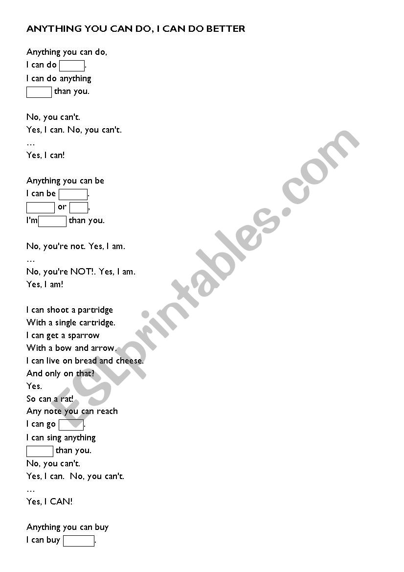 Anything you can do, I can do better _song
