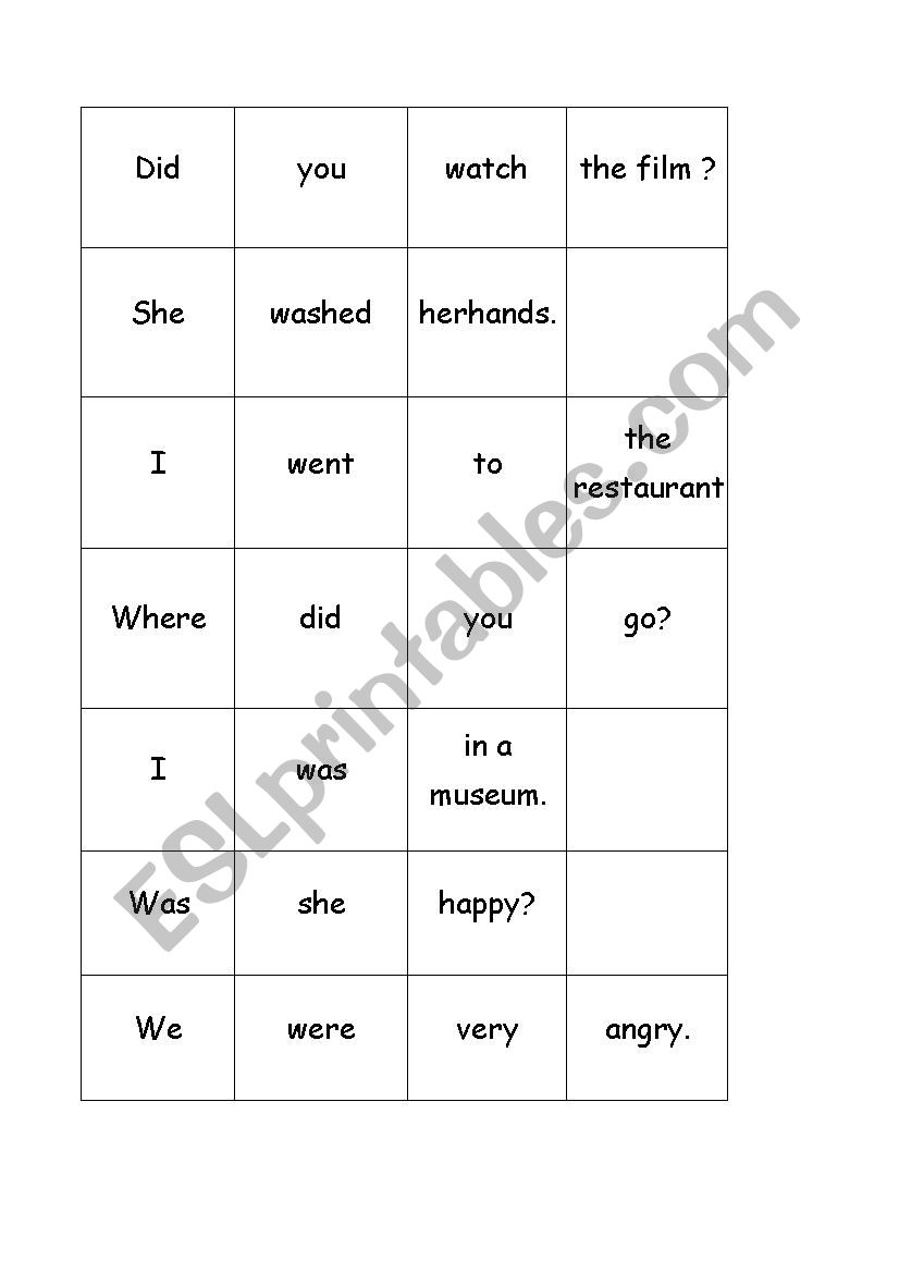 past simple puzzle worksheet