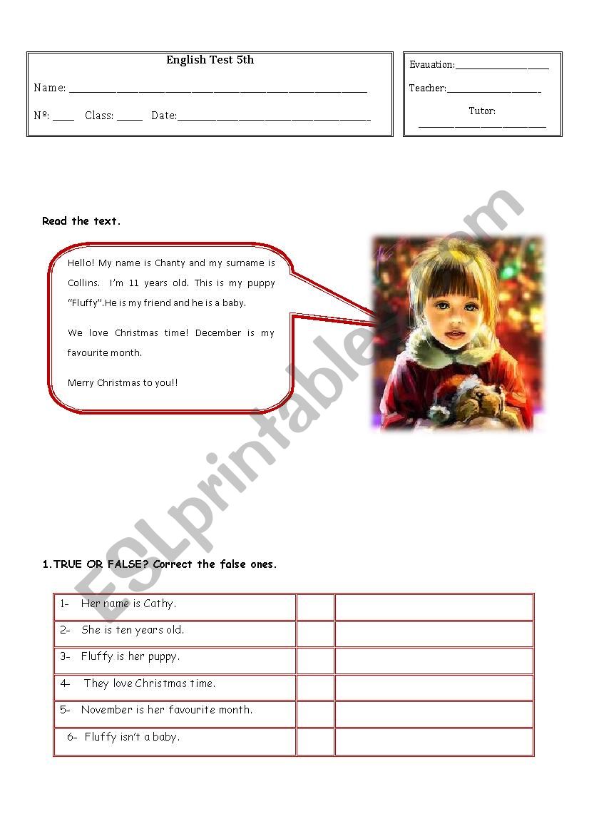 5thDecember test worksheet