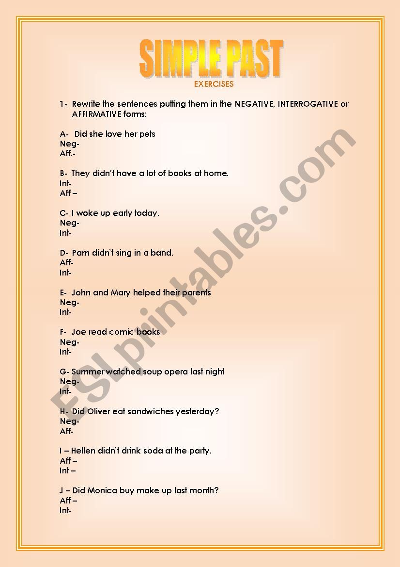 SIMPLE PAST - Exercises worksheet