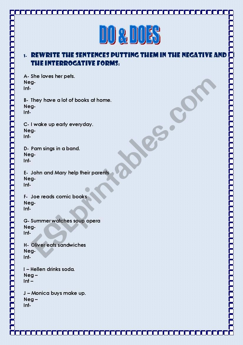 Present simple - Do e Does worksheet