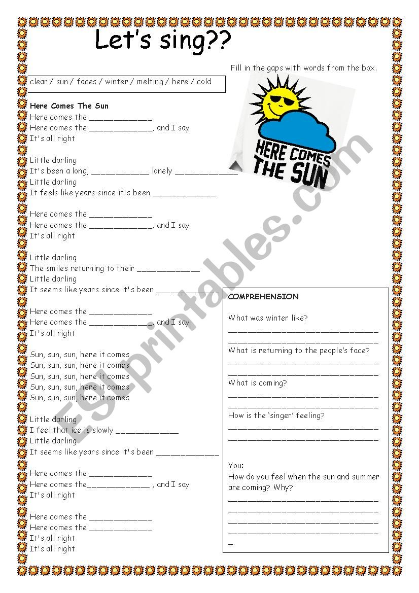 Here comes the sun worksheet