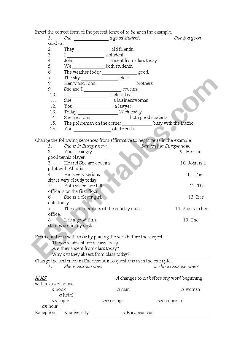 be and have got worksheet