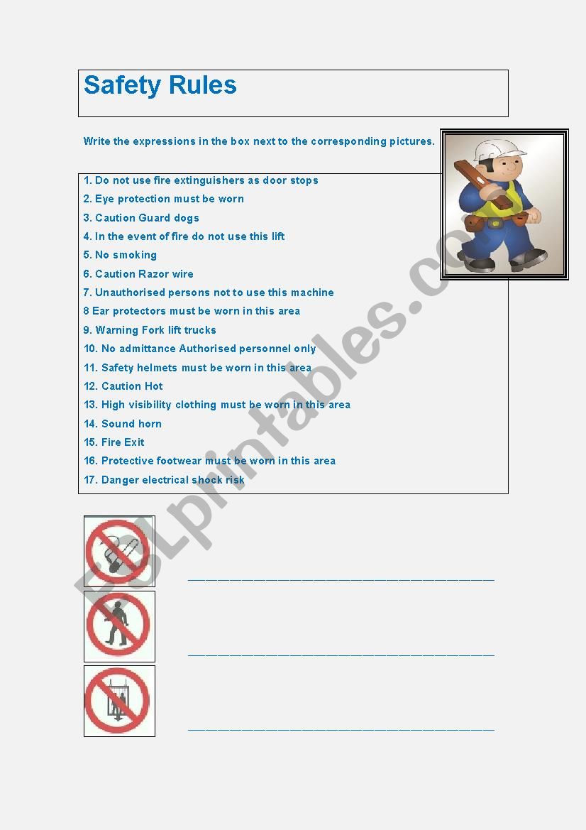 Safety Rules worksheet