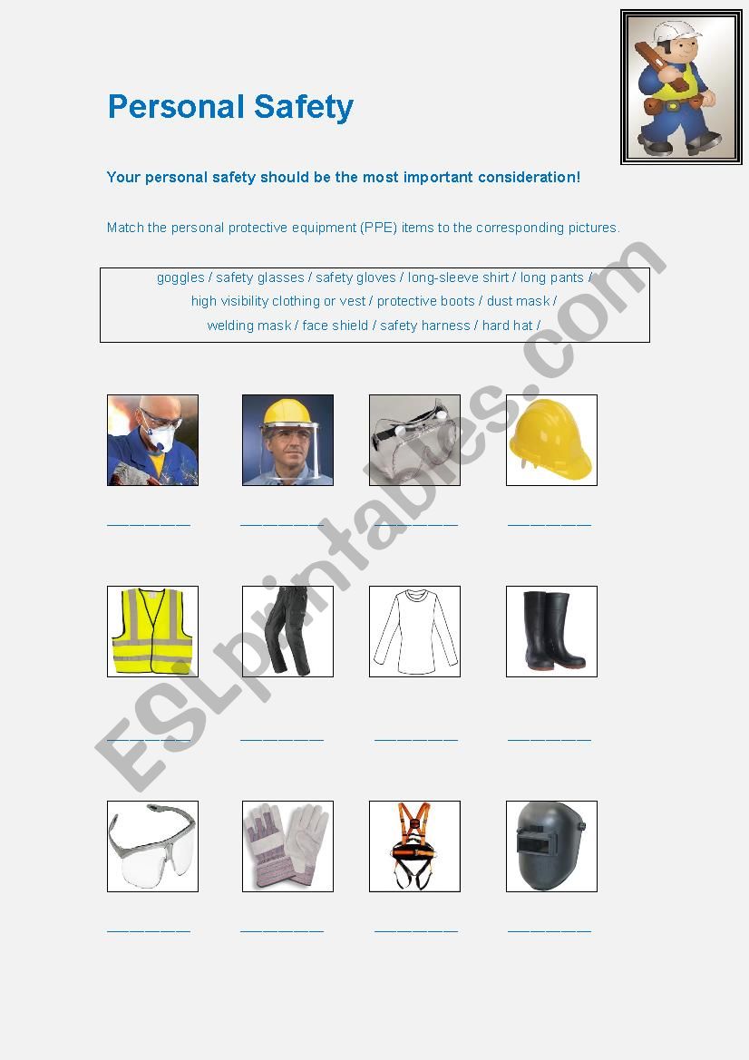 Personal safety worksheet