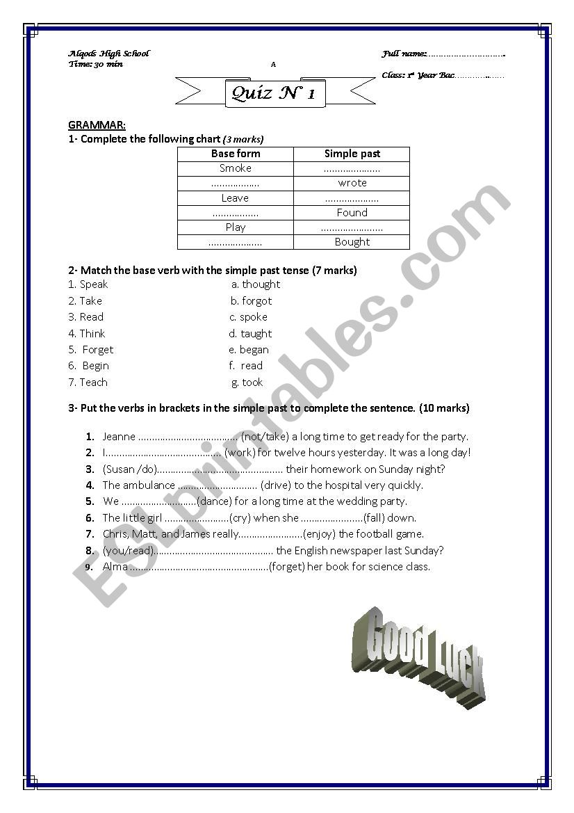 Grammar Quiz worksheet