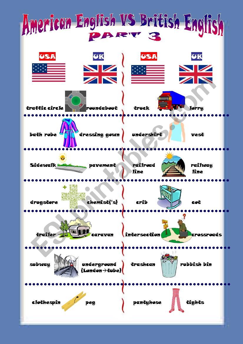 AMERICAN vs ENGLISH - worksheet by vivienne71