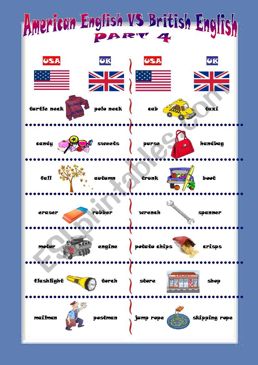 AMERICAN vs BRITISH ENGLISH worksheet