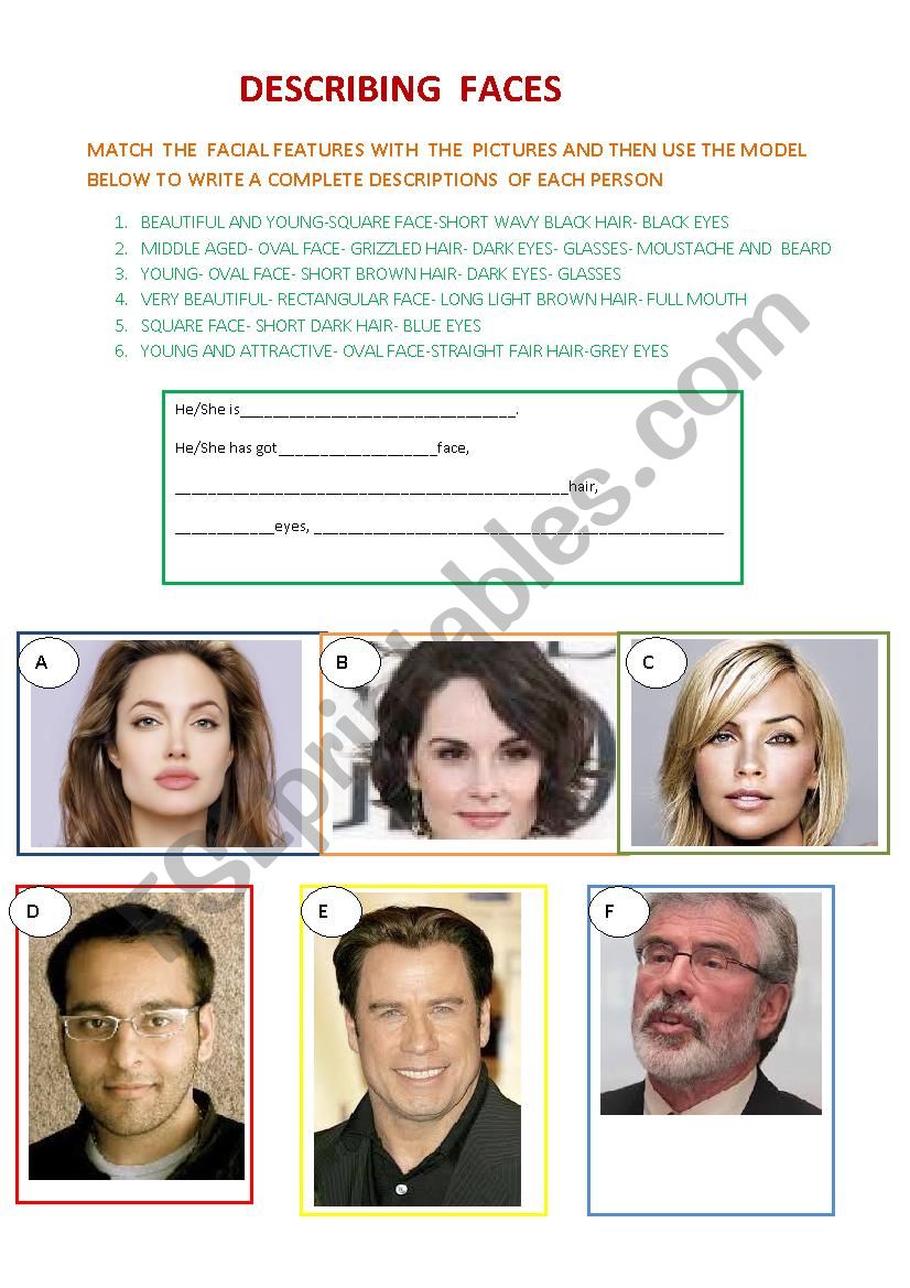 DESCRIBING  FACES worksheet