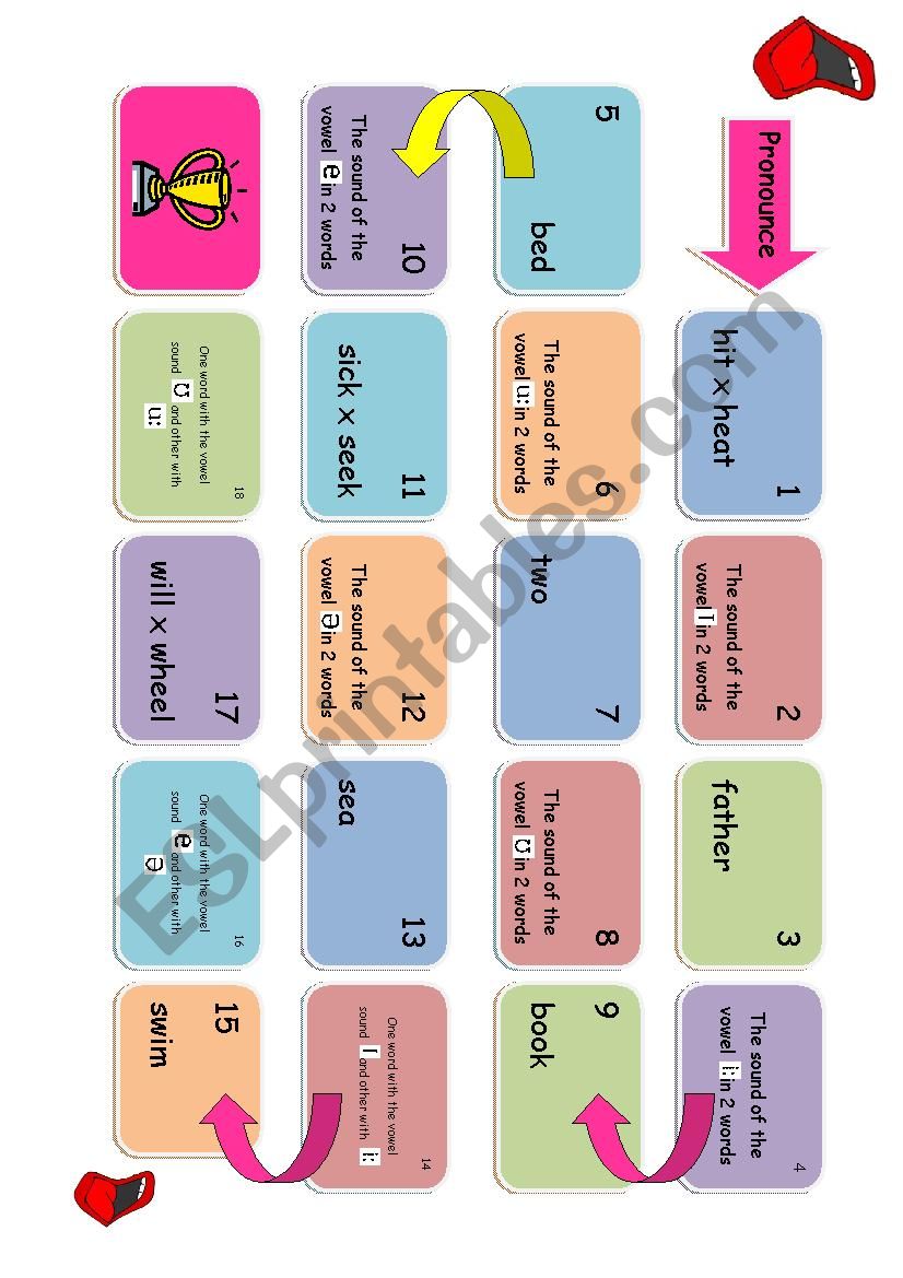 VOWEL SOUNDS - BOARD GAME worksheet