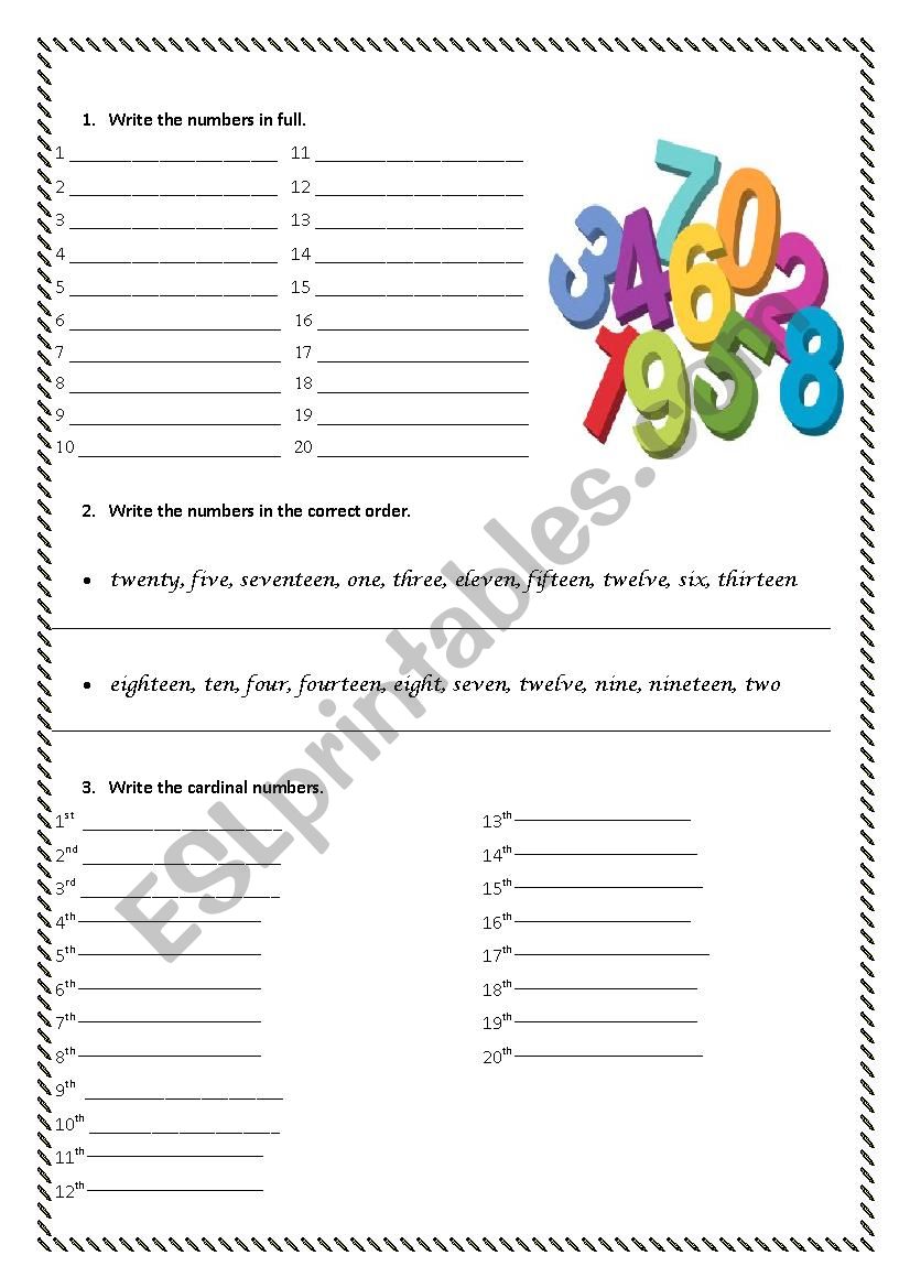 Numbers Esl Worksheet Free