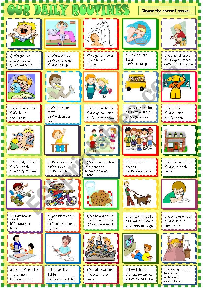 daily routines expressions / multiple choice activity