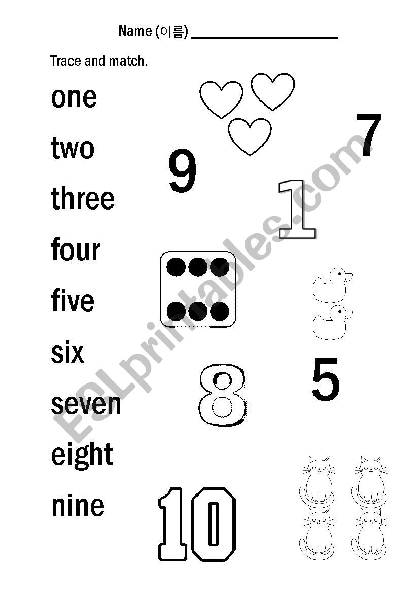 Number worksheet - Trace and match