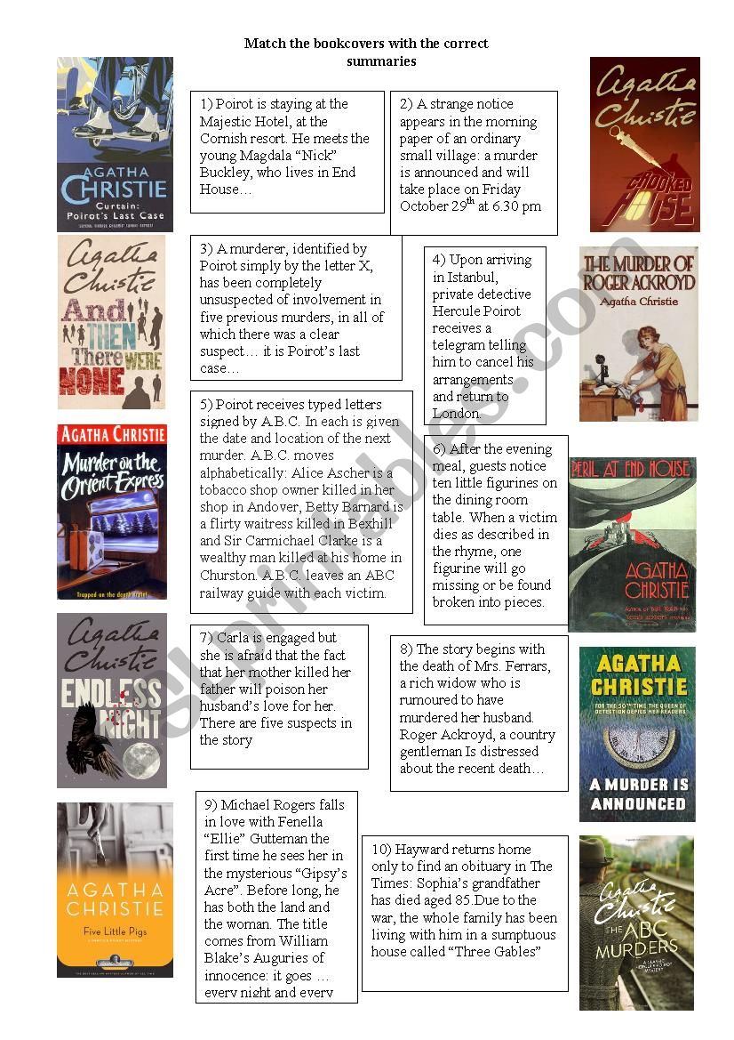 Agatha Christie Books covers worksheet
