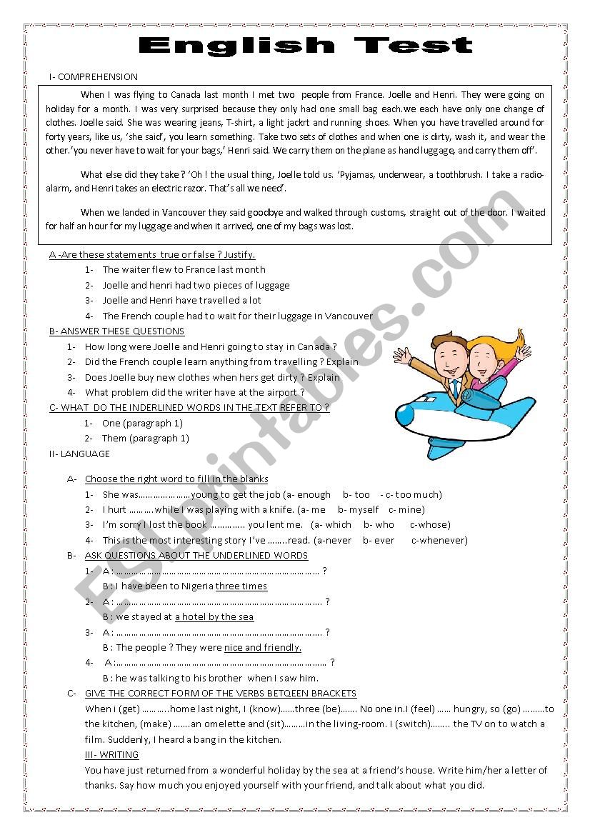 English Test (Exam) worksheet