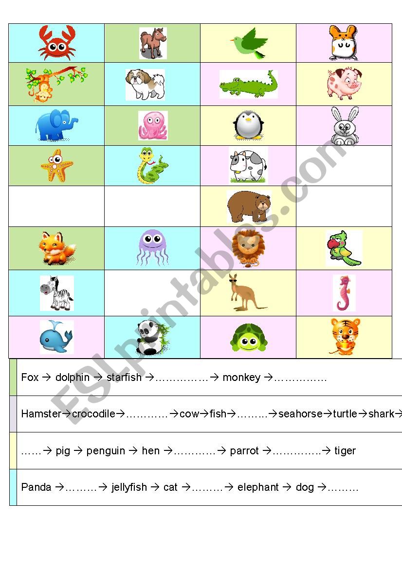 Animals routes worksheet