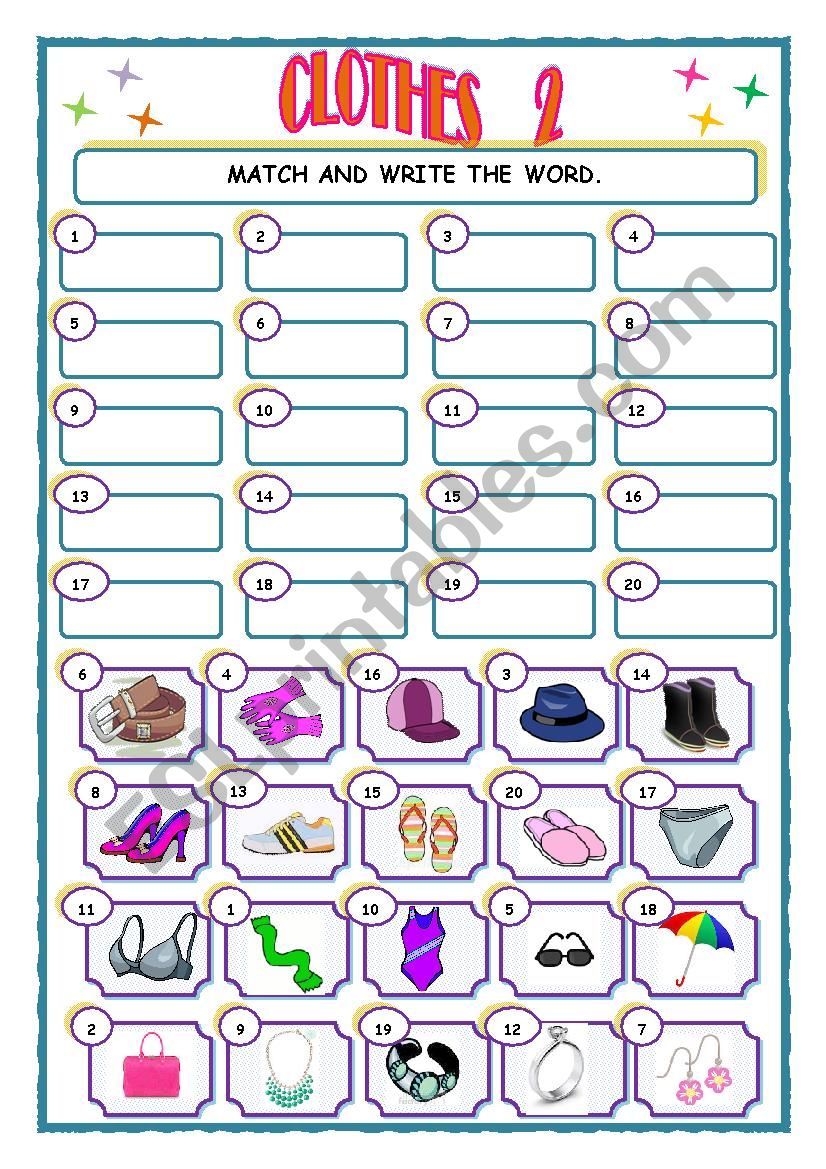 Clothes 2 difficult worksheet