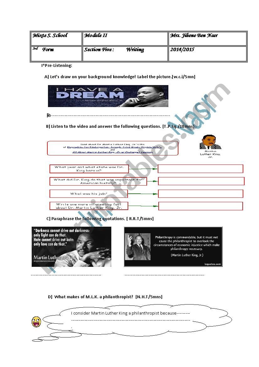 Martin Luther King worksheet