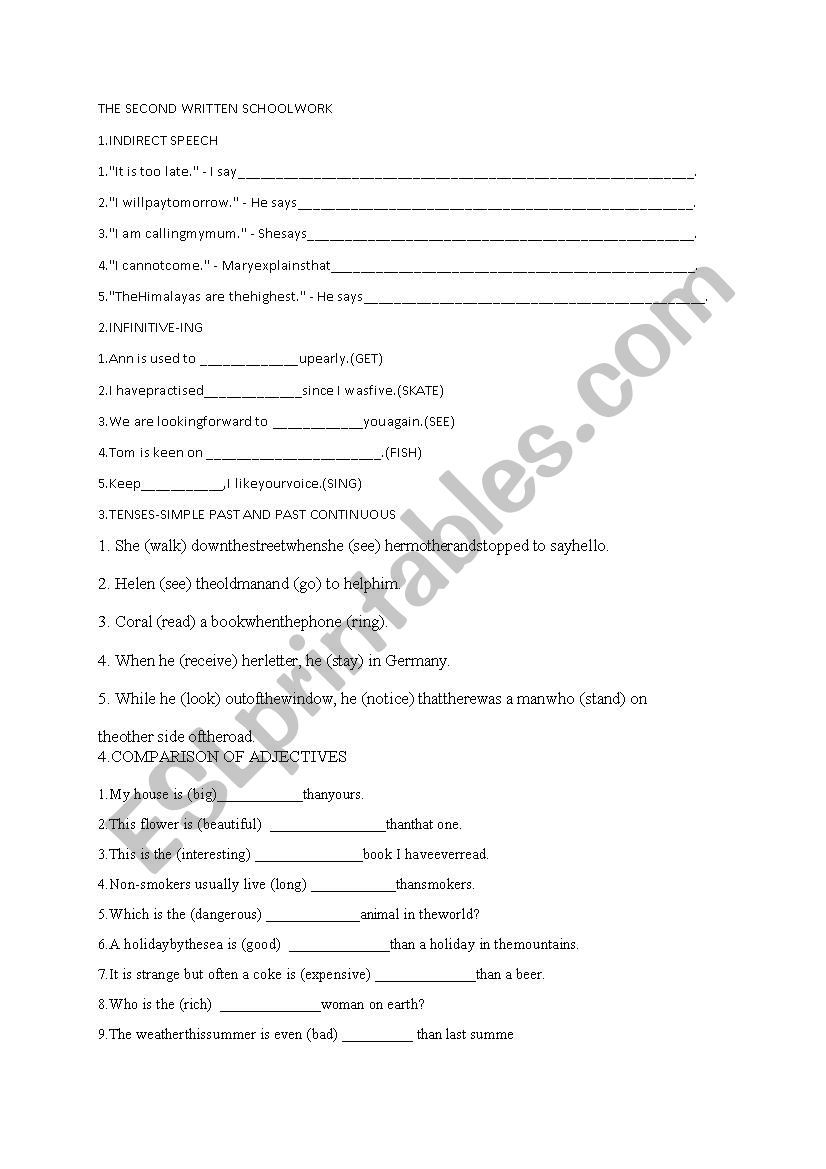 pismeni worksheet