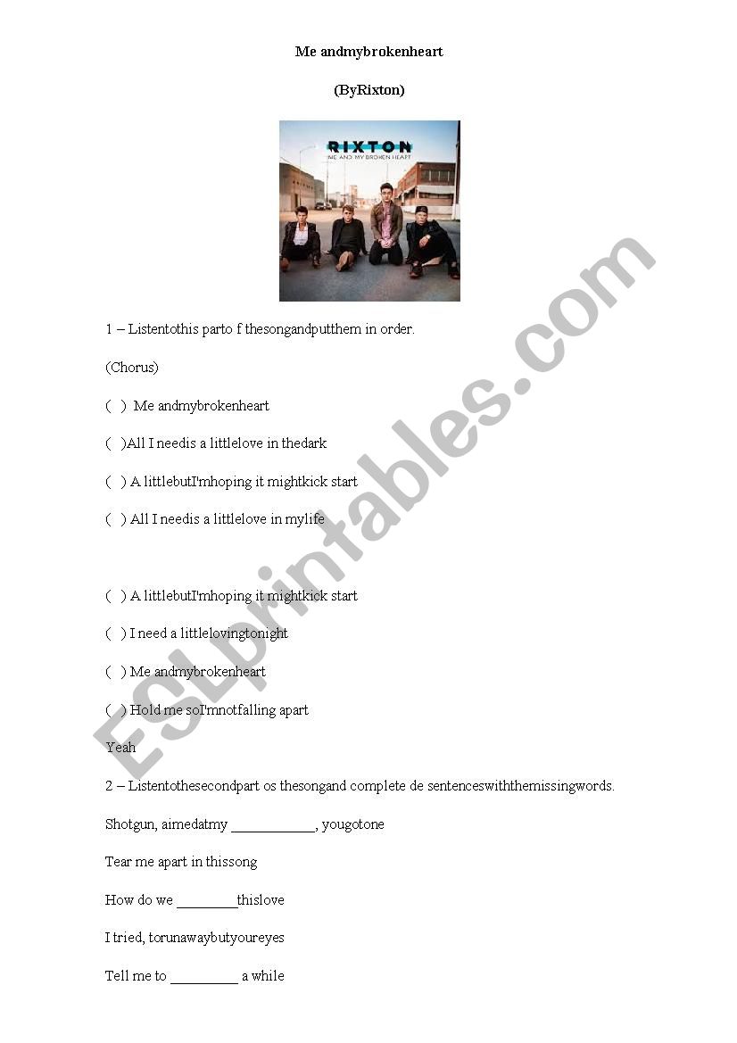 Class song activity worksheet