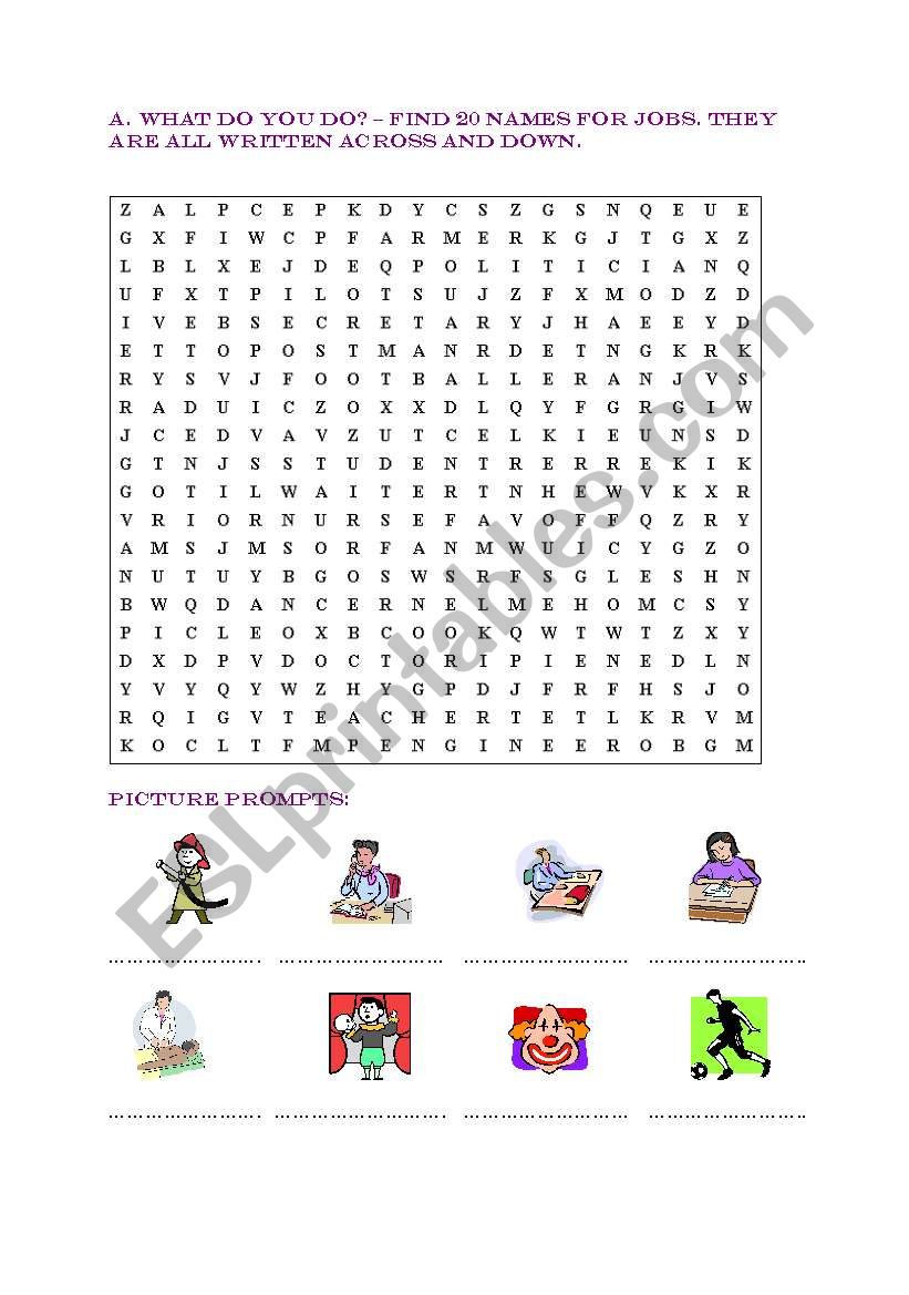 Jobs - wordsearch2 worksheet