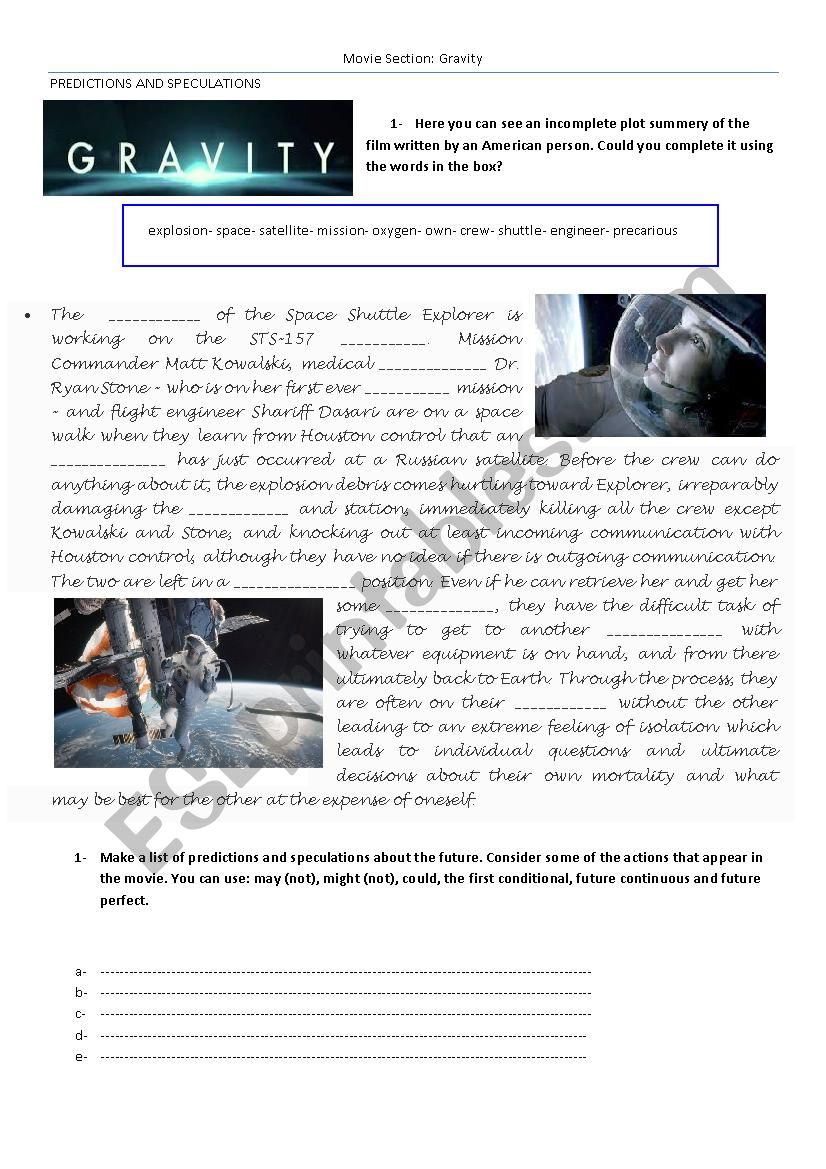 GRAVITY- Movie Section worksheet