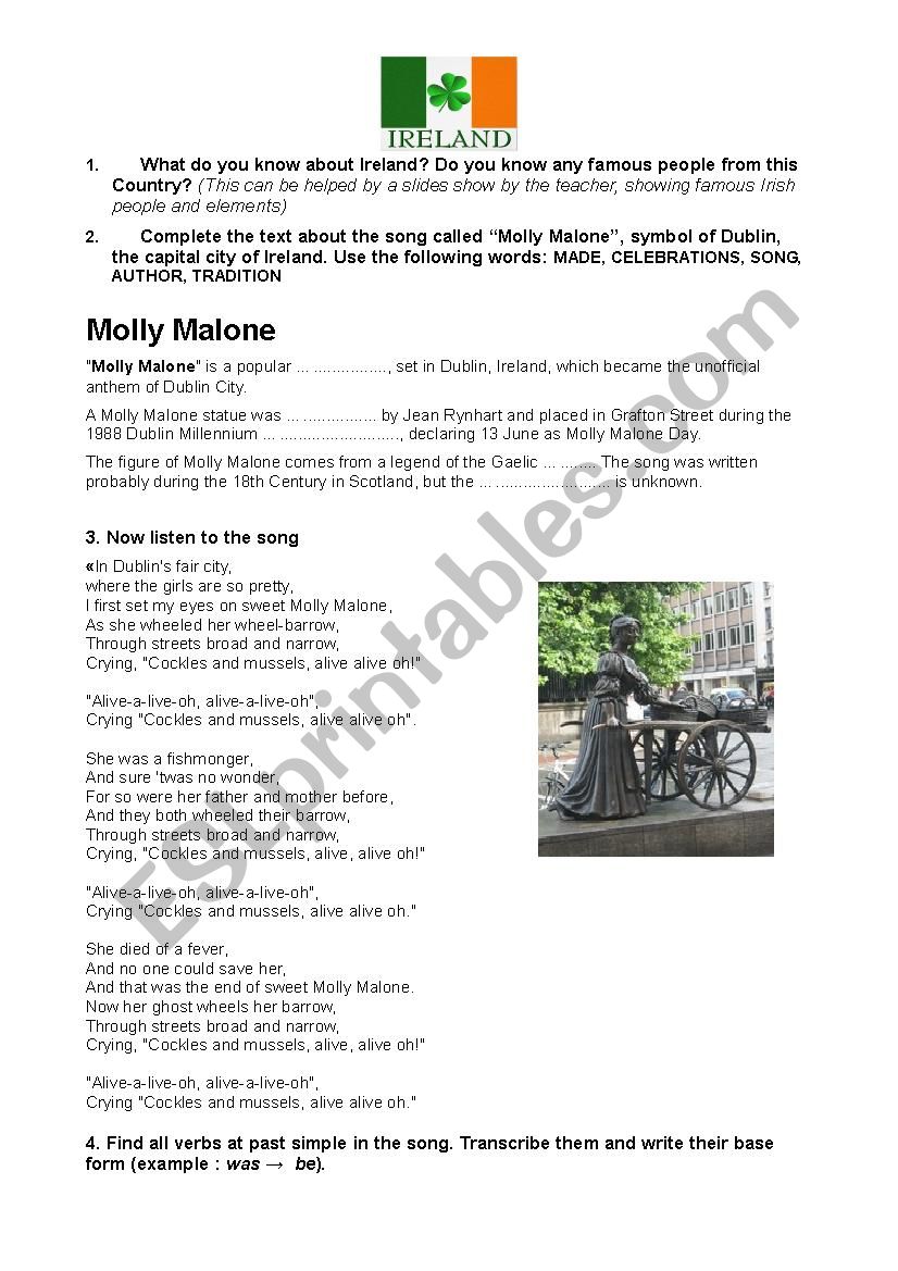 IRELAND: Molly Malone worksheet