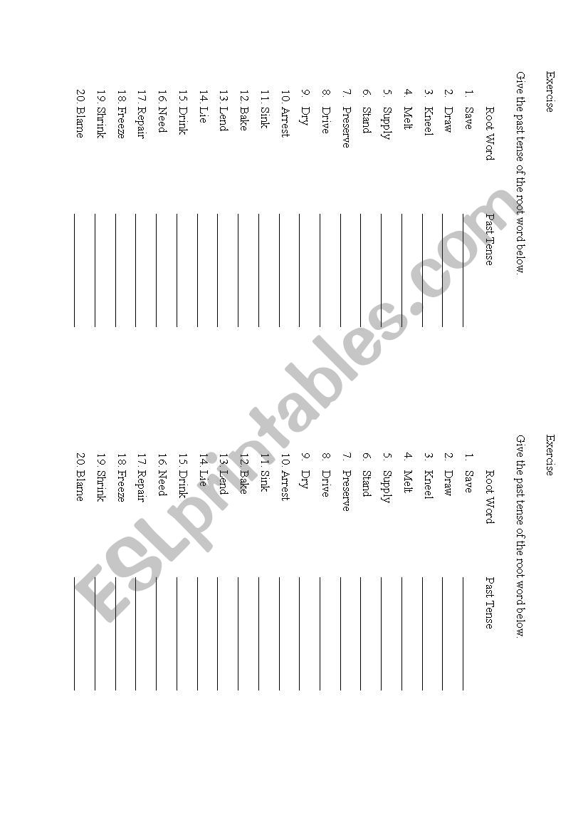 Past tense exercise worksheet