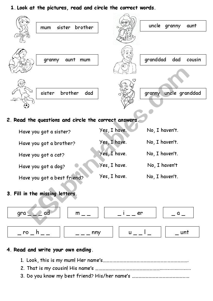 Family worksheet worksheet