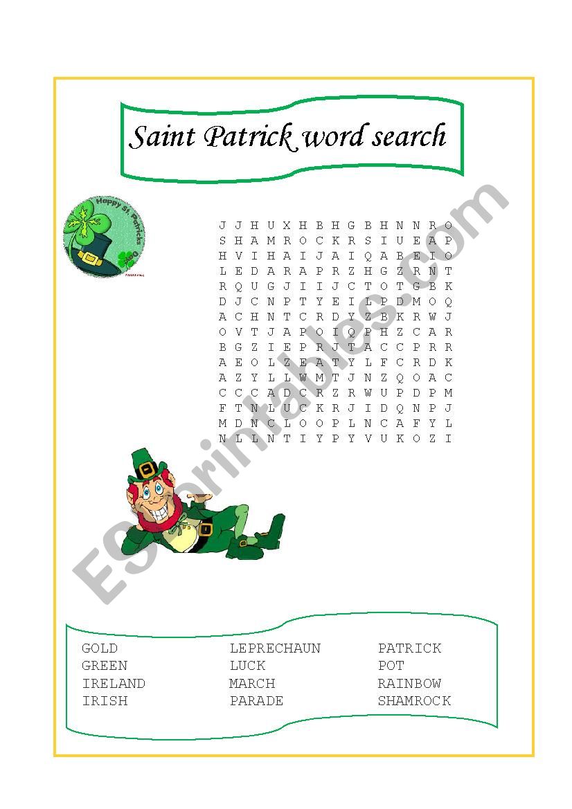 Saint Patrick Word Search worksheet