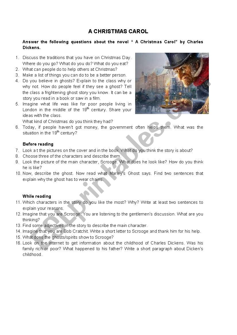 A Christmas Carol: questions worksheet